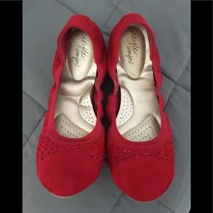 Dex Flex Comfort Red Suede Ballerina Flats Shoes